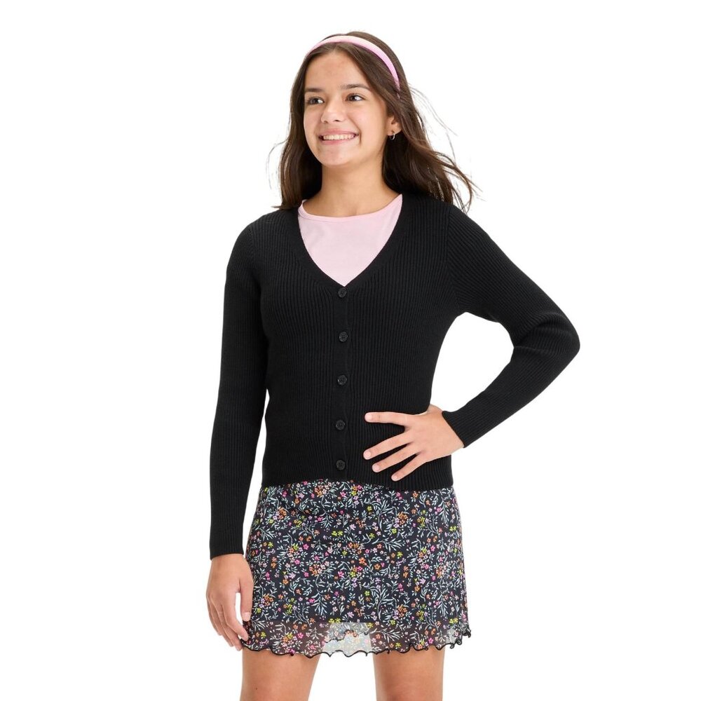 NWT Art Class Girls Ribbed Cardigan Sweater 91367686 Black M
